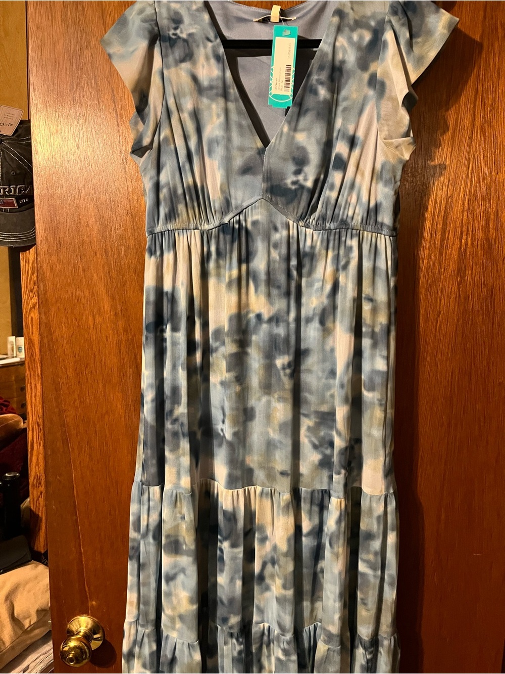 Women’s Blue Tie-Dye Maxi Dress with V-Neck